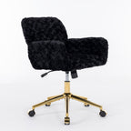 A&A Furniture Office Chair,Artificial rabbit hair Home Office Chair with Golden Metal Base,Adjustable Desk Chair Swivel Offic