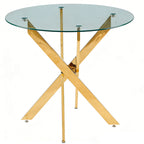 Golden Modern Dining Table with Cross Metal Legs and Glass Top, Space-Saving Kitchen Table for Living Room - Grand Goldman Shop