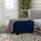 Modern Glam Ottoman with Velvet Upholstery and Button-Tufted Design in Navy Blue, 29 x 29 x 18.25 inches - Grand Goldman Shop