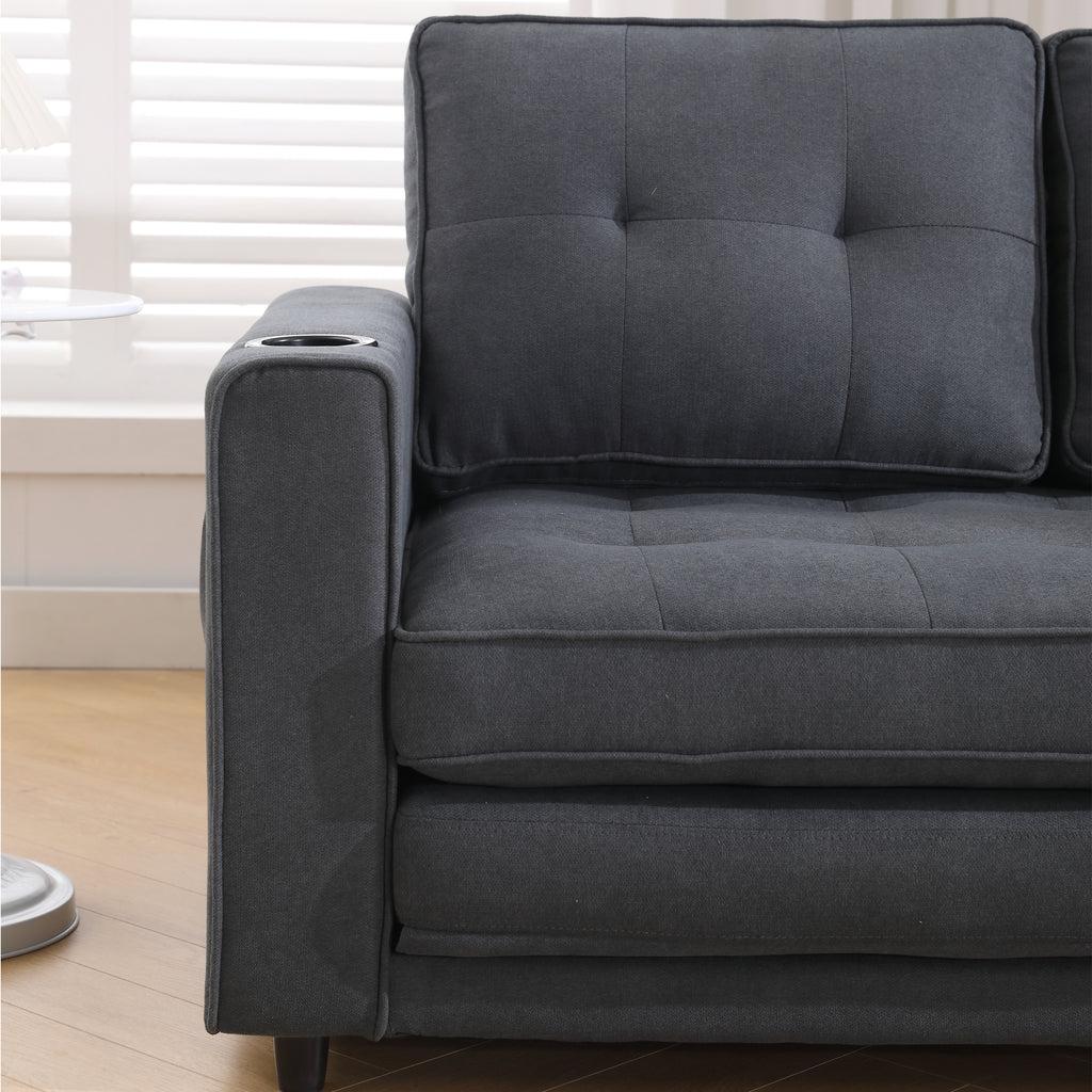 {VIDEO Provided}3-in-1 Upholstered Futon Sofa Convertible Sofa bed,Foldable Tufted Loveseat with Pull Out Sleeper Couch Bed,Folding Mattres Love Seat Daybed W/Side Pockets and Cup Holder, Dark Gray - Grand Goldman Shop