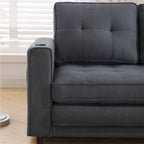 {VIDEO Provided}3-in-1 Upholstered Futon Sofa Convertible Sofa bed,Foldable Tufted Loveseat with Pull Out Sleeper Couch Bed,Folding Mattres Love Seat Daybed W/Side Pockets and Cup Holder, Dark Gray - Grand Goldman Shop