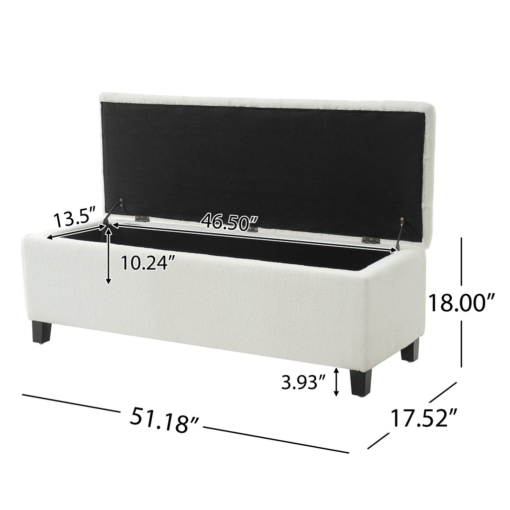 Ottoman Bench with Storage, White Boucle Surface, Rubber Wood Legs, 300 lbs Capacity - Grand Goldman Shop