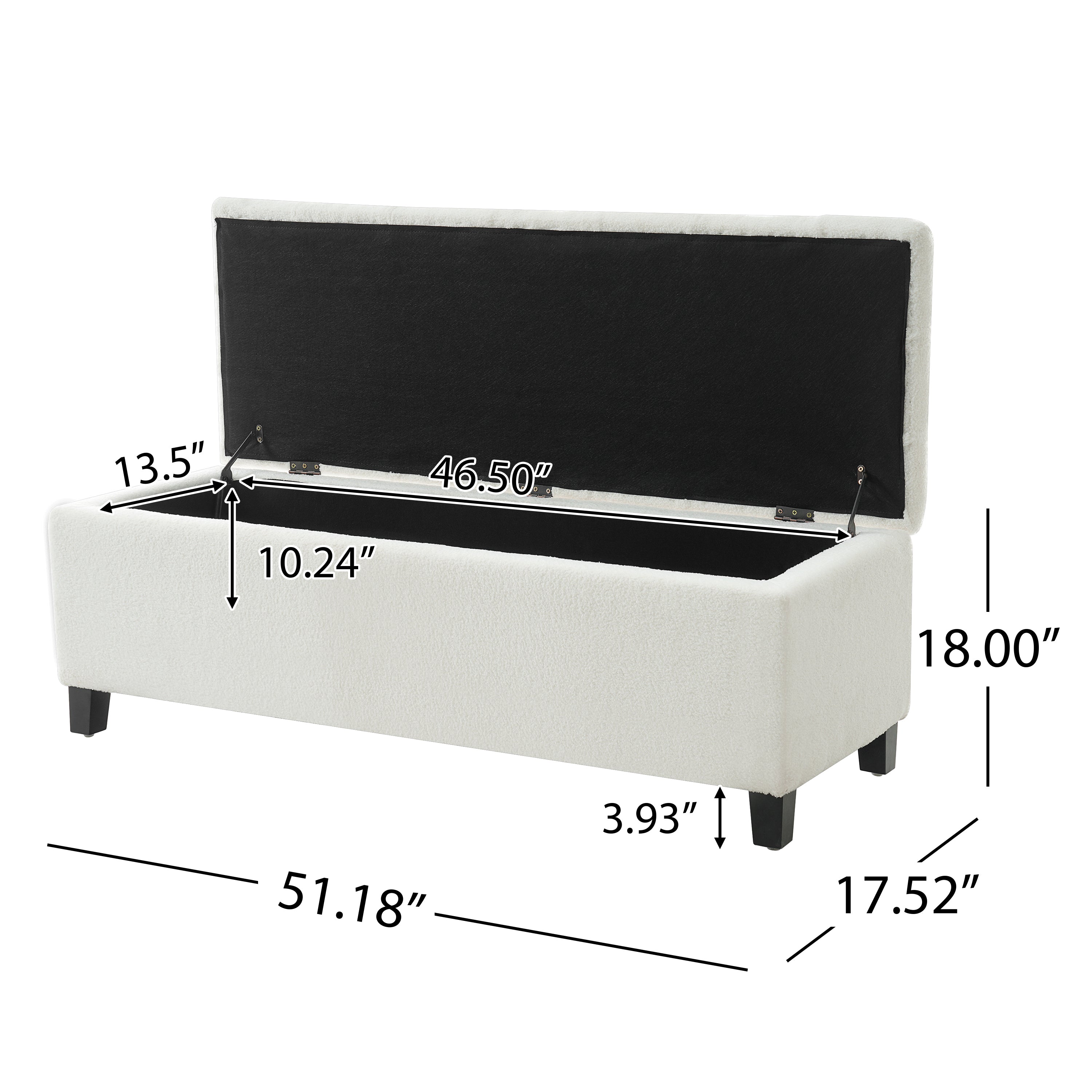 Ottoman Bench with Storage, White Boucle Surface, Rubber Wood Legs, 300 lbs Capacity - Grand Goldman Shop