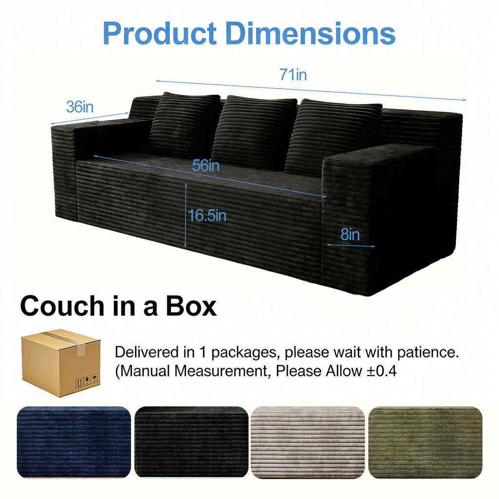 71' 3Setaser Sofa,Corduroy Fabric,Deep Seat Couches,Comfy Loveseat Sofa,No Assembly,1pcs for Living room, Bedroom,Conference room ,Apartment - Grand Goldman Shop