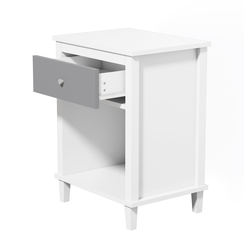 Gray+Silver Handle Wooden Nightstand 26.77''H with One Drawer One Shelf for Kids and Adults, White+Gray Finish MDF - Grand Goldman Shop