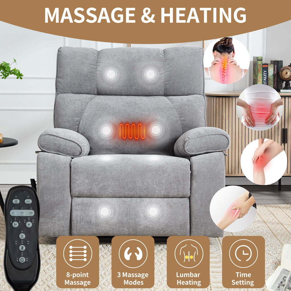 Grey Heat Massage Dual Motor Infinite Position Up to 350 LBS Large Electric Power Lift Recliners with Hidden Cup Holders, Power-Remote, Medium-firm and Heavy Duty - Grand Goldman Shop