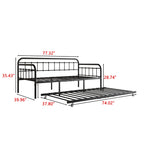 Twin Size Metal Daybed Frame with Trundle, Heavy Duty Steel Slat Support Sofa Bed Platform with Headboard, No Box Spring Needed, Black - Grand Goldman Shop