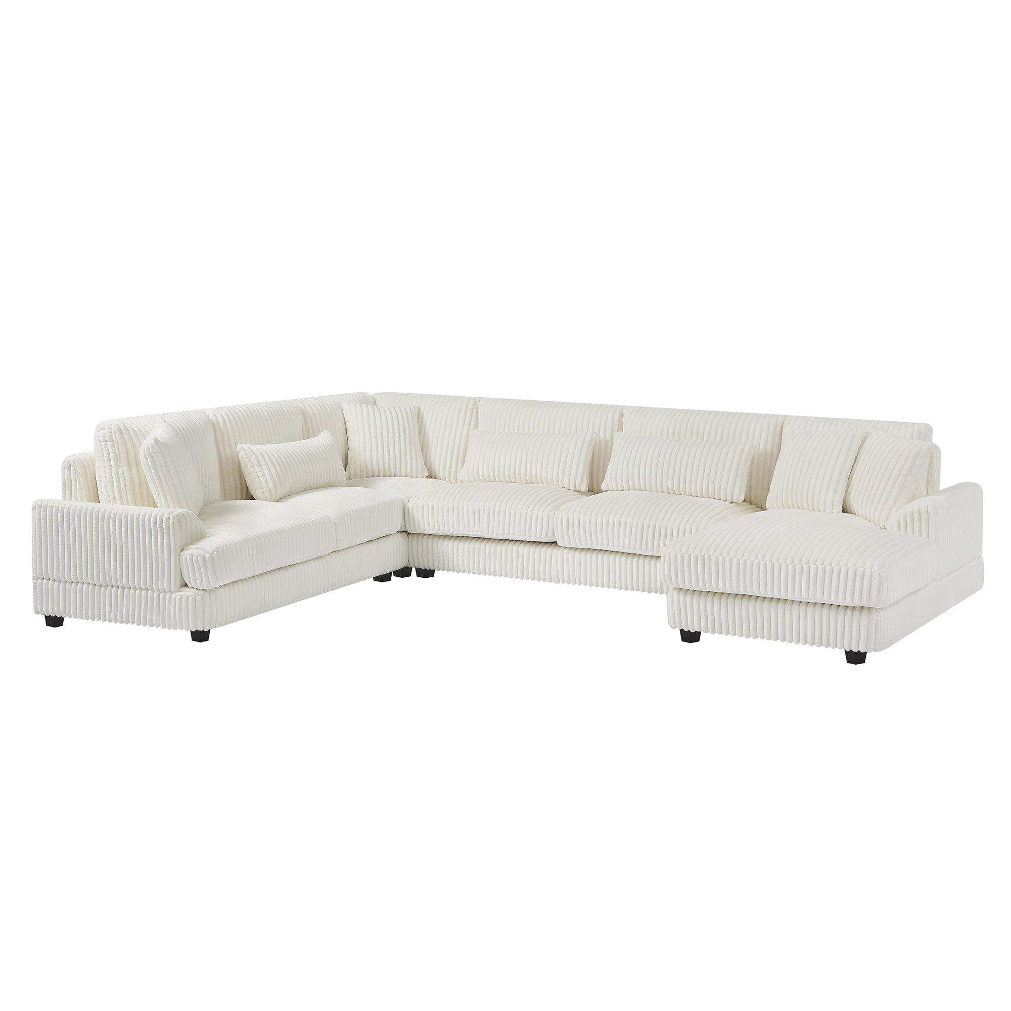 Modern Oversized U-shaped Sectional Sofa with Chaise Lounge in Beige Corduroy, 129' - Grand Goldman Shop