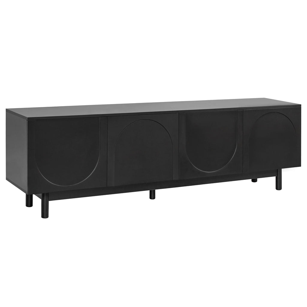 ON-TREND Graceful TV Stand with Arch Cabinets for TVs Up to 78'', Minimalist Entertainment Center with Solid Wood Legs, Practical Media Console with Adjustable Shelves for Living Room, Black - Grand Goldman Shop