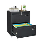 Modern Black Metal 2 Drawer Lateral File Cabinet with Lock for Home Office Use - Grand Goldman