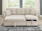 76.5' Linen Blend Upholstered Sectional with Pull-Out Bed and Chaise Storage - Grand Goldman Shop