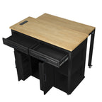K&K 47 inch Kitchen Island with Extendable Dining Table, Rubber Wood Veneer Kitchen Table with Internal Storage Rack, Power Outlet, Kitchen island with Storage 2 Drawers 2 Cabinet, Black - Grand Goldman Shop