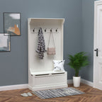HOMCOM 38' 3-In-1 Entryway Hall Tree with Storage Bench, Coat Rack with Four Hooks and Shoe Storage, White - Grand Goldman Shop