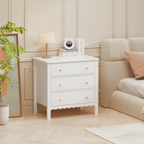 White 3 Drawer Dresser for Bedroom, Modern MDF Painted Chest of Drawers with Gold Knobs, Wooden Storage Cabinet for Kids, Nur