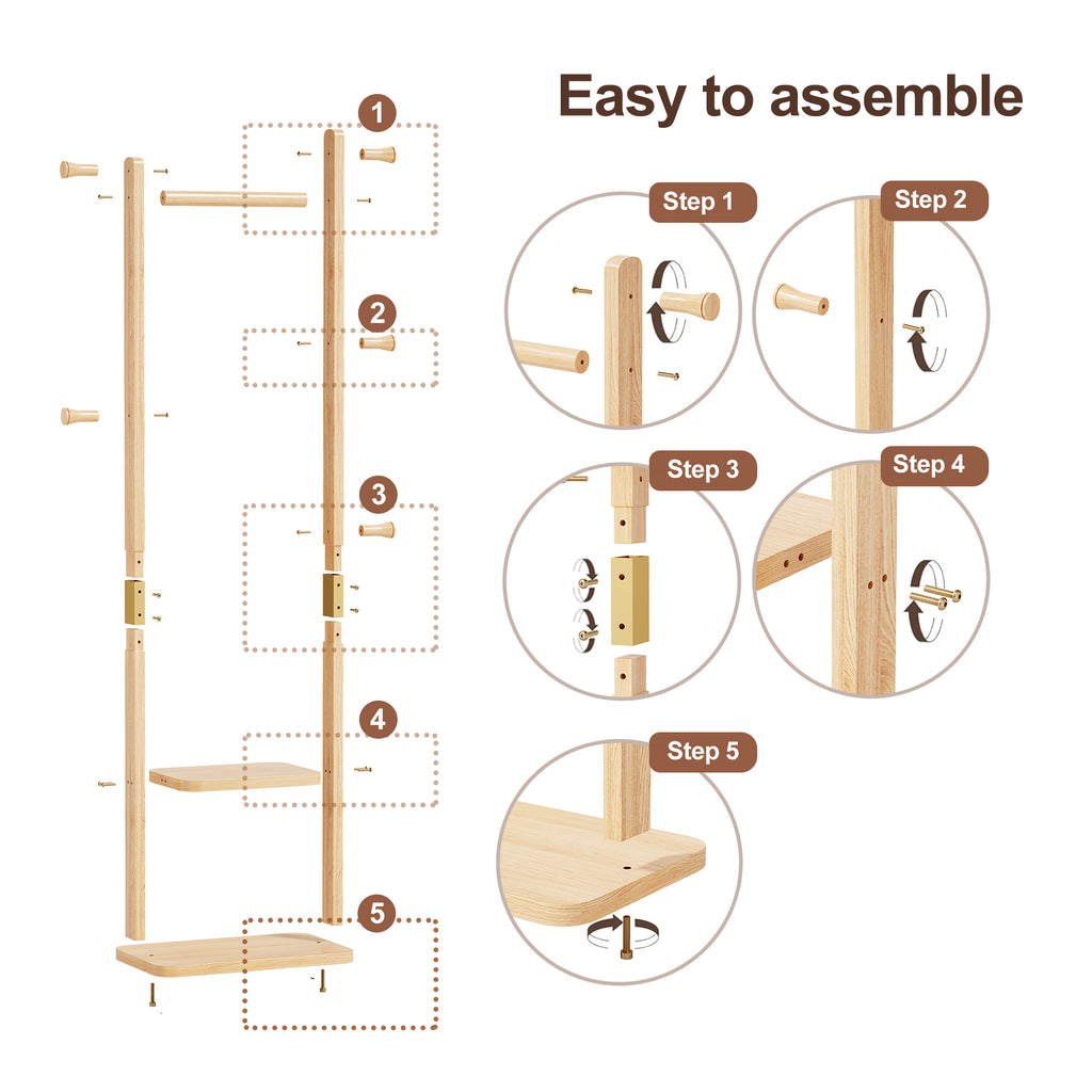 Coat Racks solid wood hanger 18.9* 11.8*71in Solid environmental protection easy to assemble beautiful can be placed in the bedroom/entrance/living room (wood color) - Grand Goldman Shop