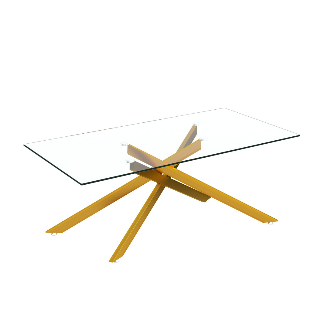 47.2' Rectangular Clear Tempered Glass Coffee Table,Stylish Design with Golden Metal Legs, Coffee Table for Living Room - Grand Goldman Shop