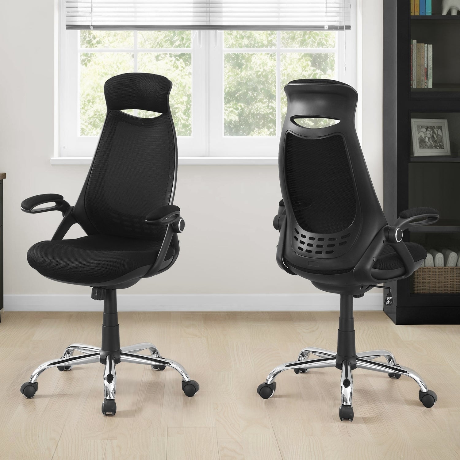 Contemporary Office Chair, Adjustable Height, Swivel, Ergonomic with Armrests, Black Mesh, Chrome Metal, Modern Design for Wo
