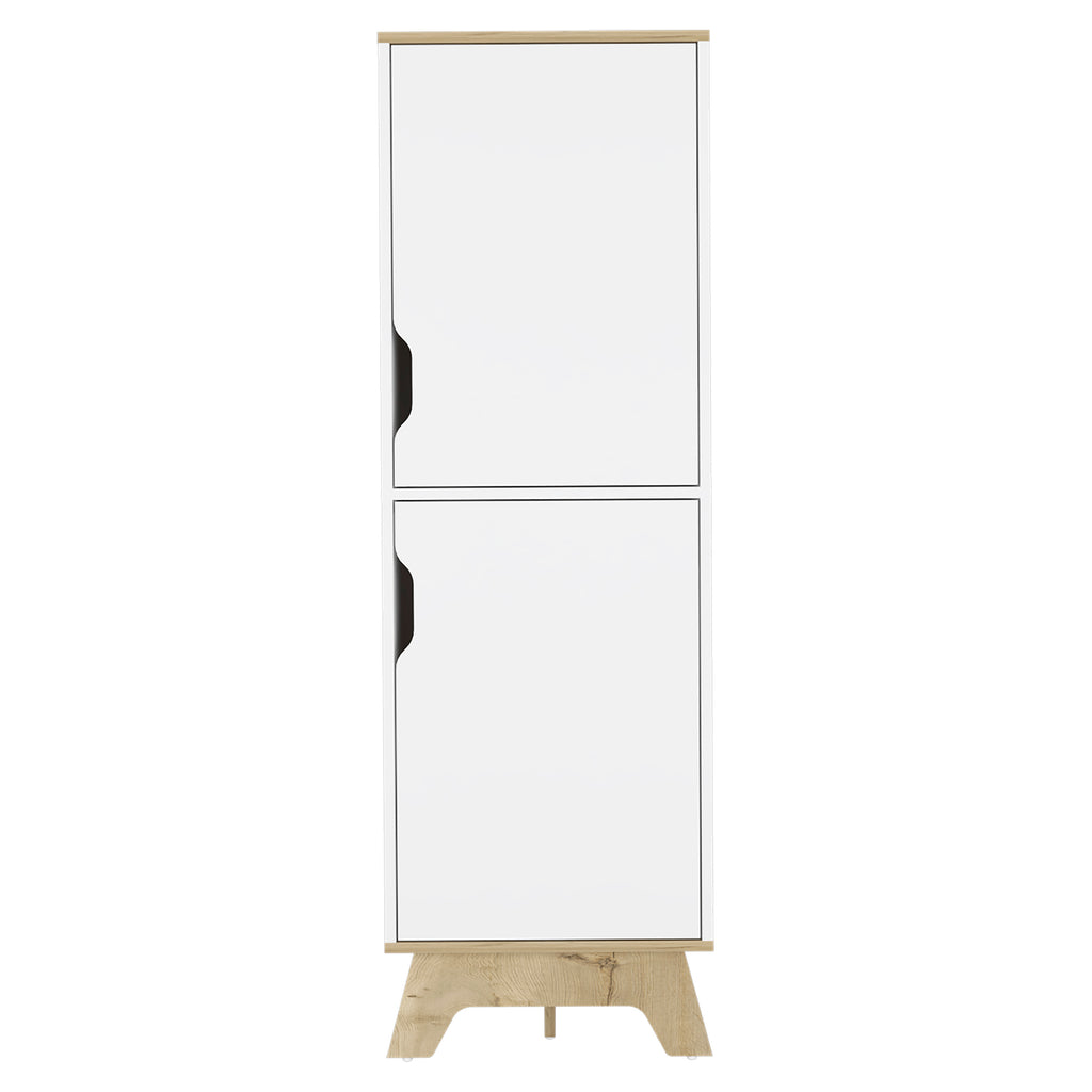 Pamplona Microwave Tall Cabinet Counter Surface, Top And Lower Double Doors Cabinets -Light Oak / White | Premium Home Decor 