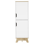 Pamplona Microwave Tall Cabinet Counter Surface, Top And Lower Double Doors Cabinets -Light Oak / White | Premium Home Decor 