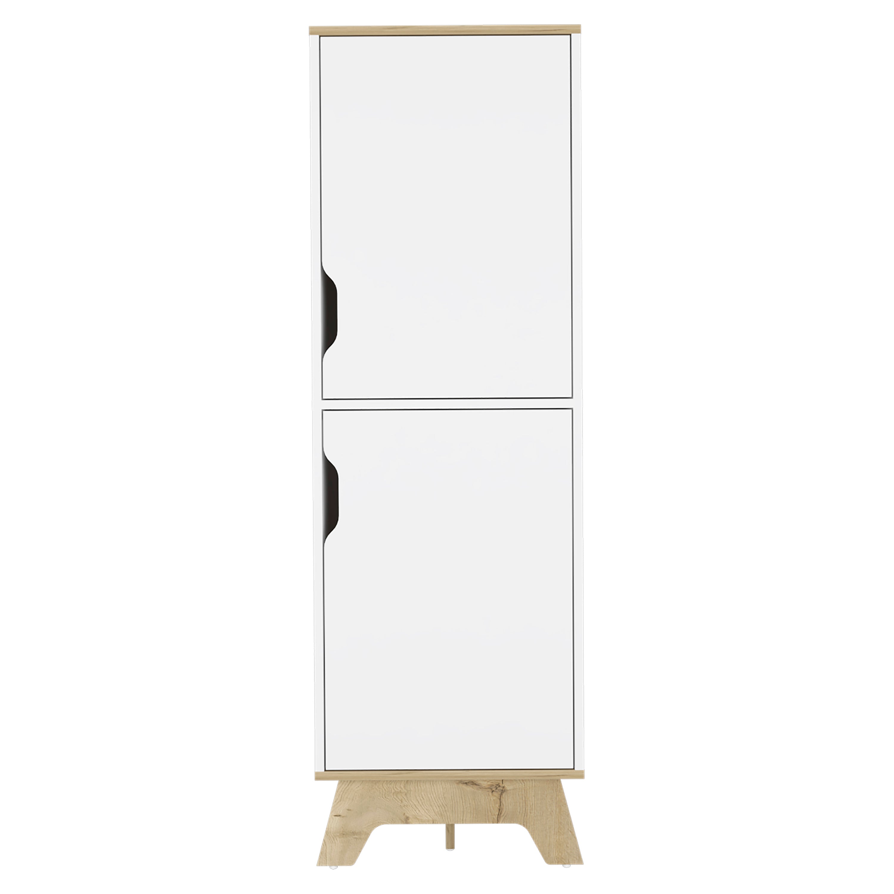 Pamplona Microwave Tall Cabinet Counter Surface, Top And Lower Double Doors Cabinets -Light Oak / White | Premium Home Decor 