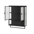 23.62'Glass Doors Modern Two-door Wall Cabinet with Featuring Two-tier Enclosed Storage, an Open Shelf, and Towel Rack, for Entryway Living Room Bathroom Dining Room,Black - Grand Goldman Shop
