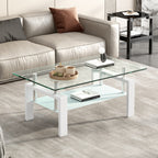 Luxury Modern Tempered Clear Glass Coffee Table with 2-Layers and Solid MDF Frame for Living Room - Grand Goldman Shop