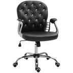 Vinsetto PU Leather Home Office Chair, Button Tufted Desk Chair with Padded Armrests, Adjustable Height and Swivel Wheels, Bl