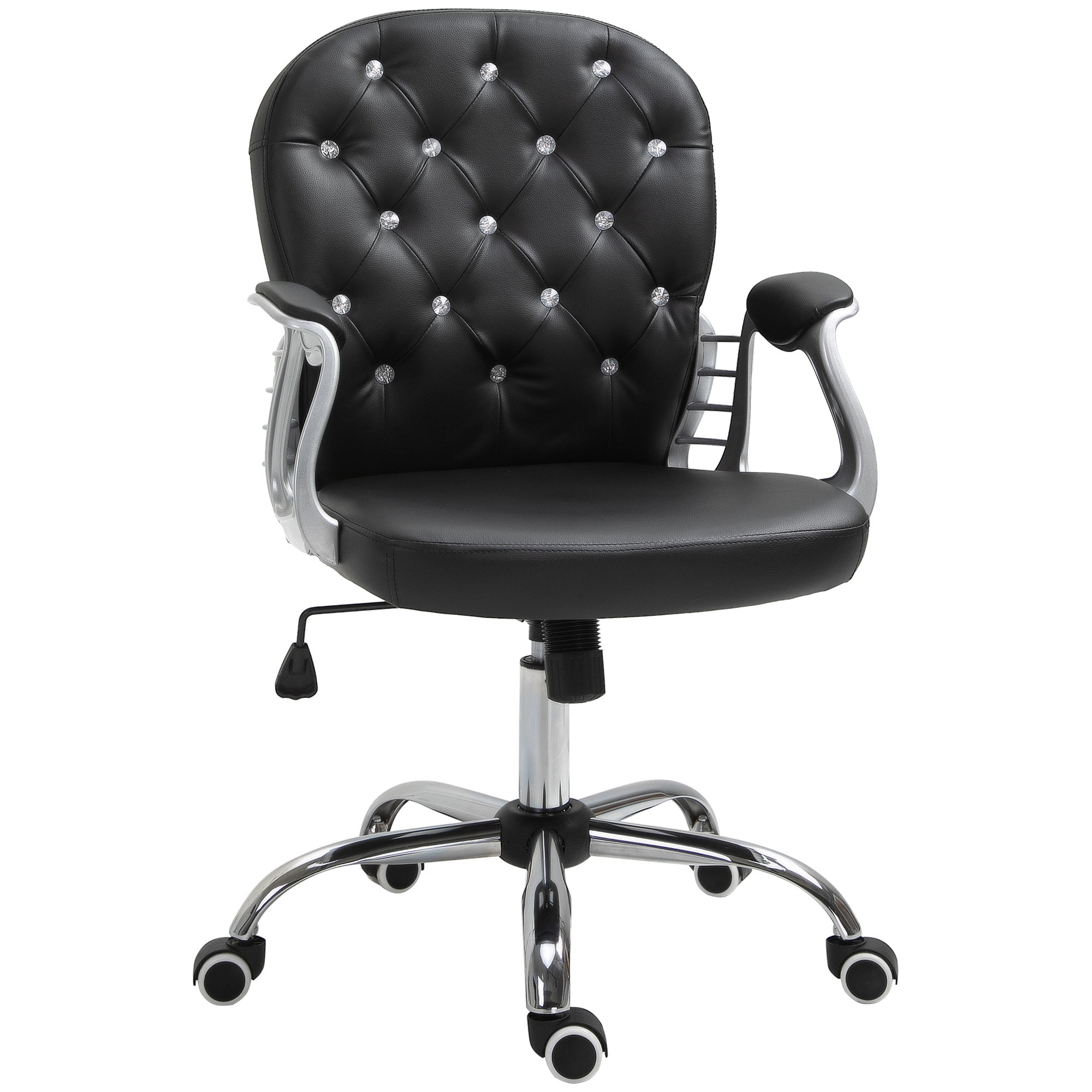 Vinsetto PU Leather Home Office Chair, Button Tufted Desk Chair with Padded Armrests, Adjustable Height and Swivel Wheels, Bl