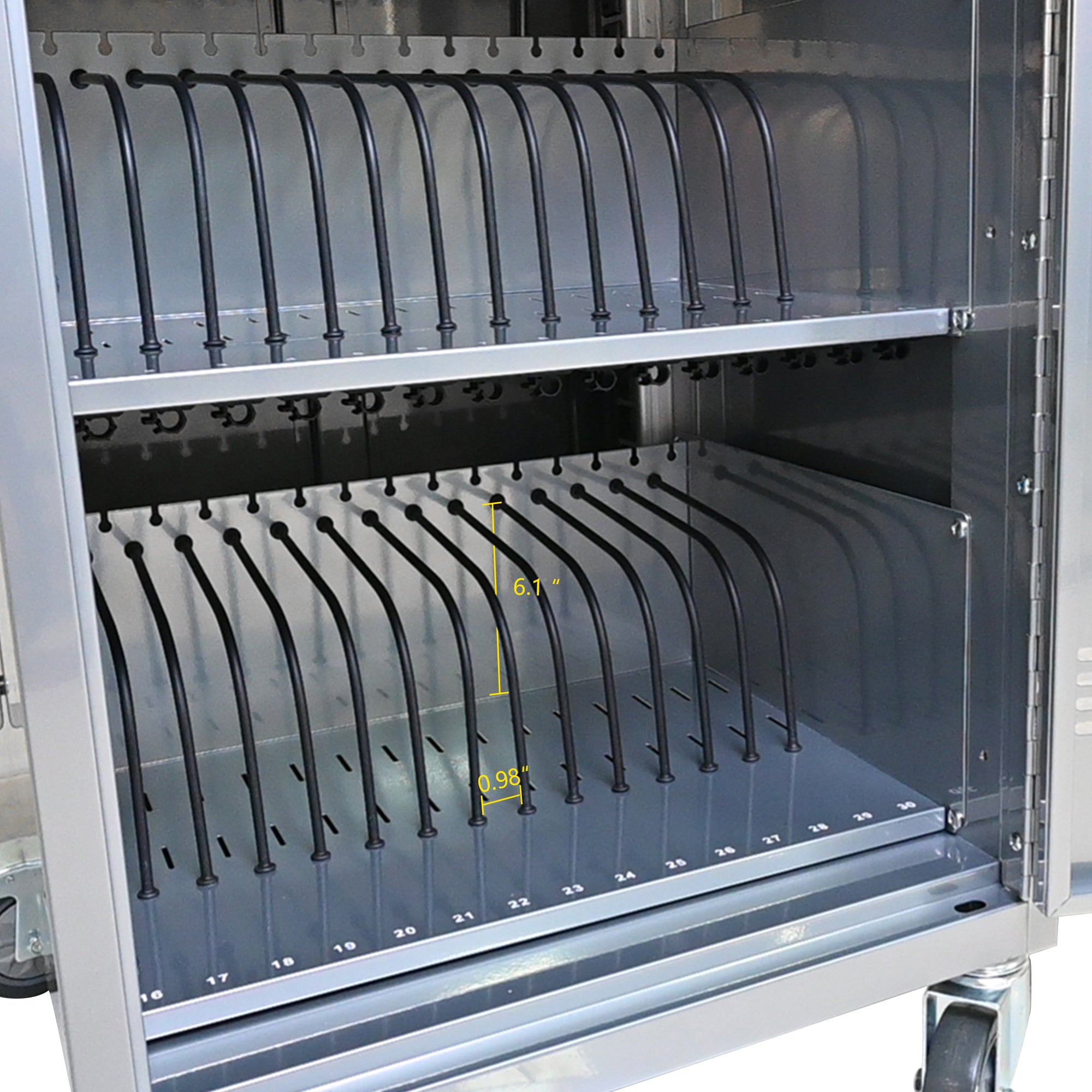Mobile Charging Cart for Tablets Laptops 35-Device Capacity Matt Silver Metal - Grand Goldman
