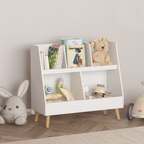 Modern Kids Bookshelf and Toy Organizer with 5 Cubbies, 2-Tier Wooden Open Bookcase, White MDF and Pine Legs - Grand Goldman