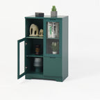Modern MDF Painted Cabinet with Glass Doors and Drawer, Green, Bedroom Living Room Storage - Grand Goldman Shop