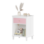 Pink+Golden Handle Wooden Nightstand 26.77''H with One Drawer One Shelf for Kids and Adults - Grand Goldman Shop