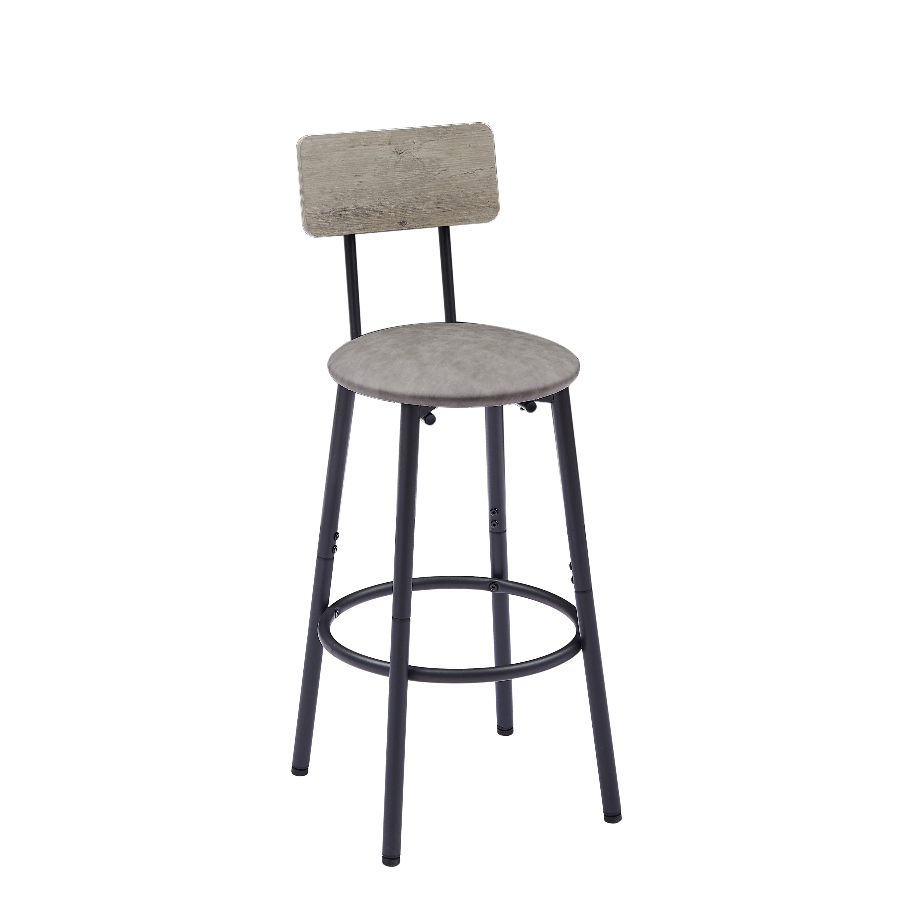 Round bar stool set with shelf, upholstered stool with backrest Grey, 23.62'' W x 23.62'' D x 35.43'' H. - Grand Goldman Shop