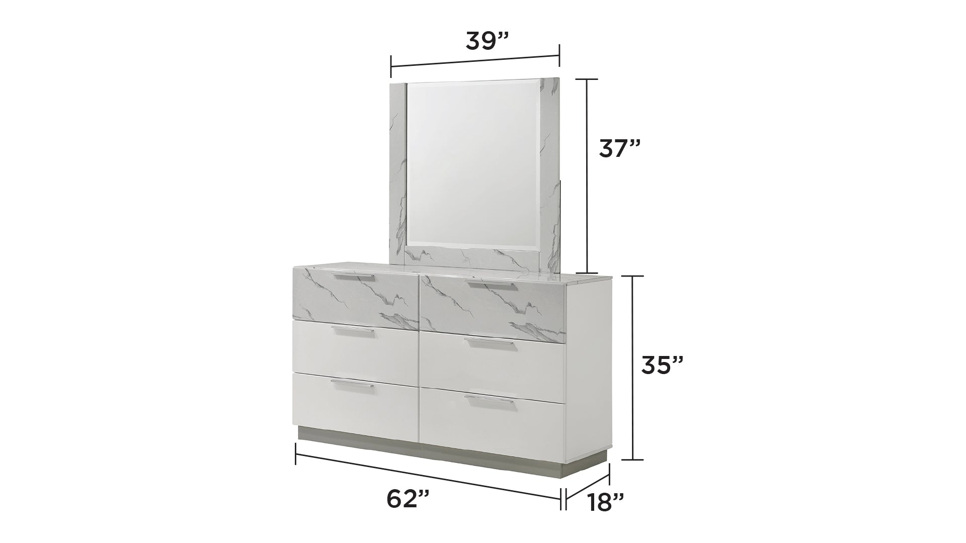 Mist Queen 4-Piece Set – Two-Tone High-Gloss Marble & Lacquer Finish with LED Lighting White - Grand Goldman Shop