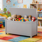 Kids Wooden Toy Box Storage with Safety Hinged Lid for Ages 2+ (Gray) | Premium Home Decor - Grand Goldman