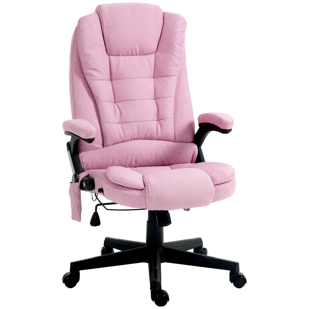 HOMCOM 6 Point Vibrating Massage Office Chair with Heat, Linen High Back Executive Office Chair with Reclining Backrest, Padd