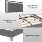 3-Pieces Bedroom Sets,Queen Size Upholstered Platform Bed with LED Lights and Two Nightstands-Gray - Grand Goldman Shop