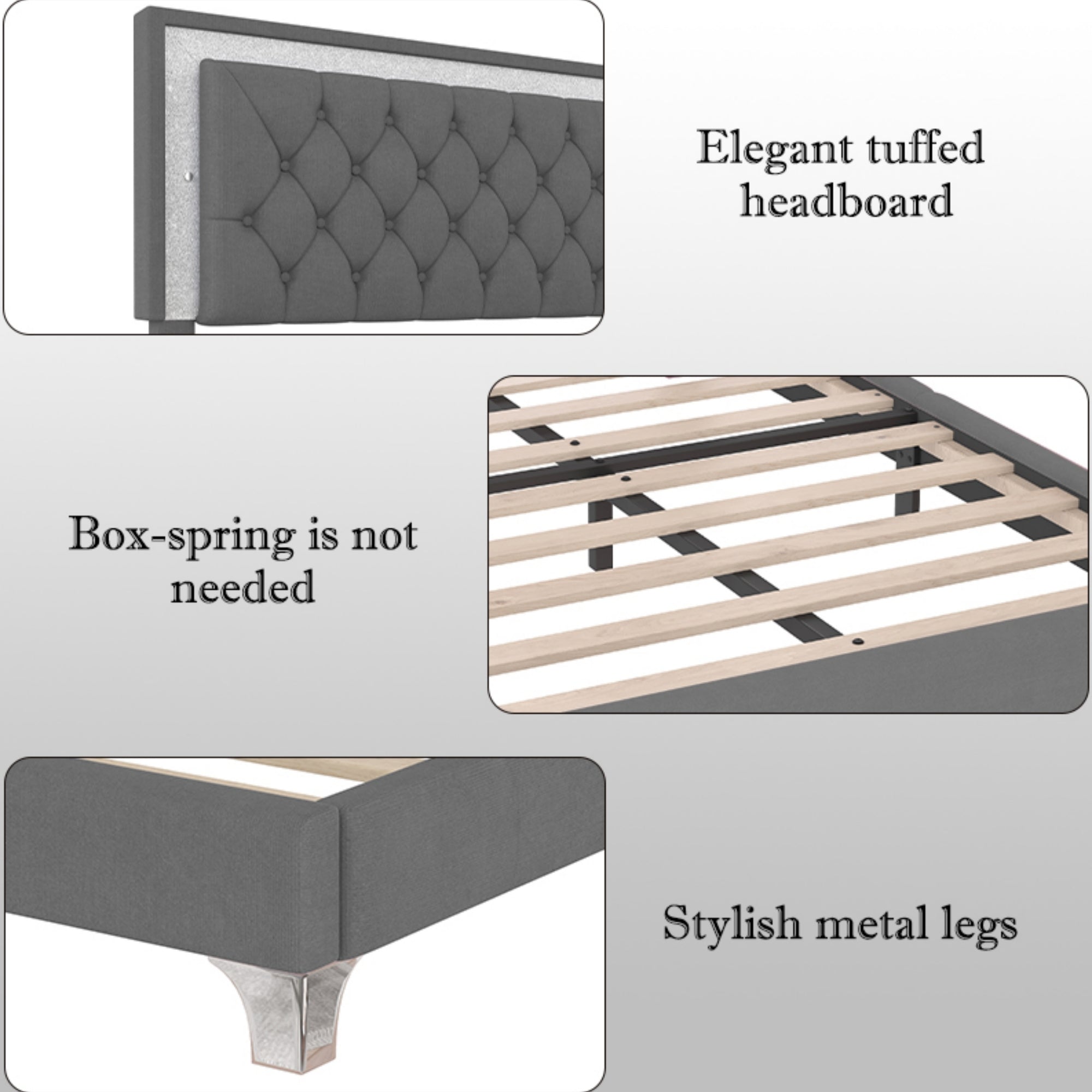 3-Pieces Bedroom Sets,Queen Size Upholstered Platform Bed with LED Lights and Two Nightstands-Gray - Grand Goldman Shop