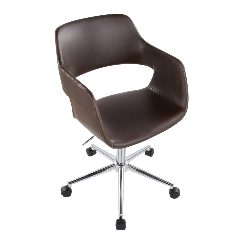 Contemporary Task Chair in Chrome Metal and Espresso Faux Leather | Premium Home Decor - Grand Goldman