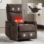 Heat Massage Manual Recliner Chair with Rocker and Swivel in Fabric for Living Room, Brown - Grand Goldman Shop