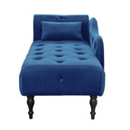 Aijia 60.6' Velvet Chaise Lounge Buttons Tufted Nailhead Trimmed Solid Wood Legs with 1 Pillow,Blue  (Left Arm Design as Shown in the Picture) - Grand Goldman Shop