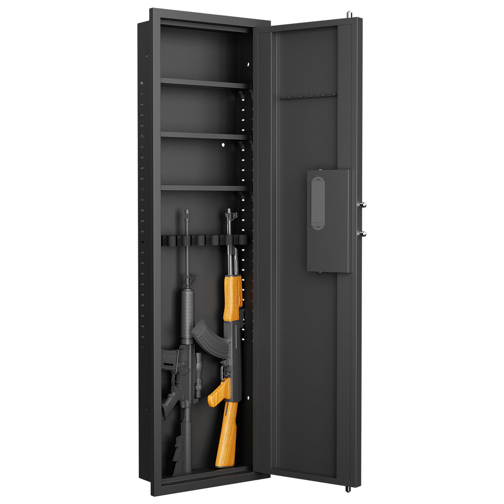 53' Fingerprint Touch Panel In-Wall Safe,Hidden Wall Gun Safe for Rifles with Adjustable Shelves,Assembled Storage Multifunct