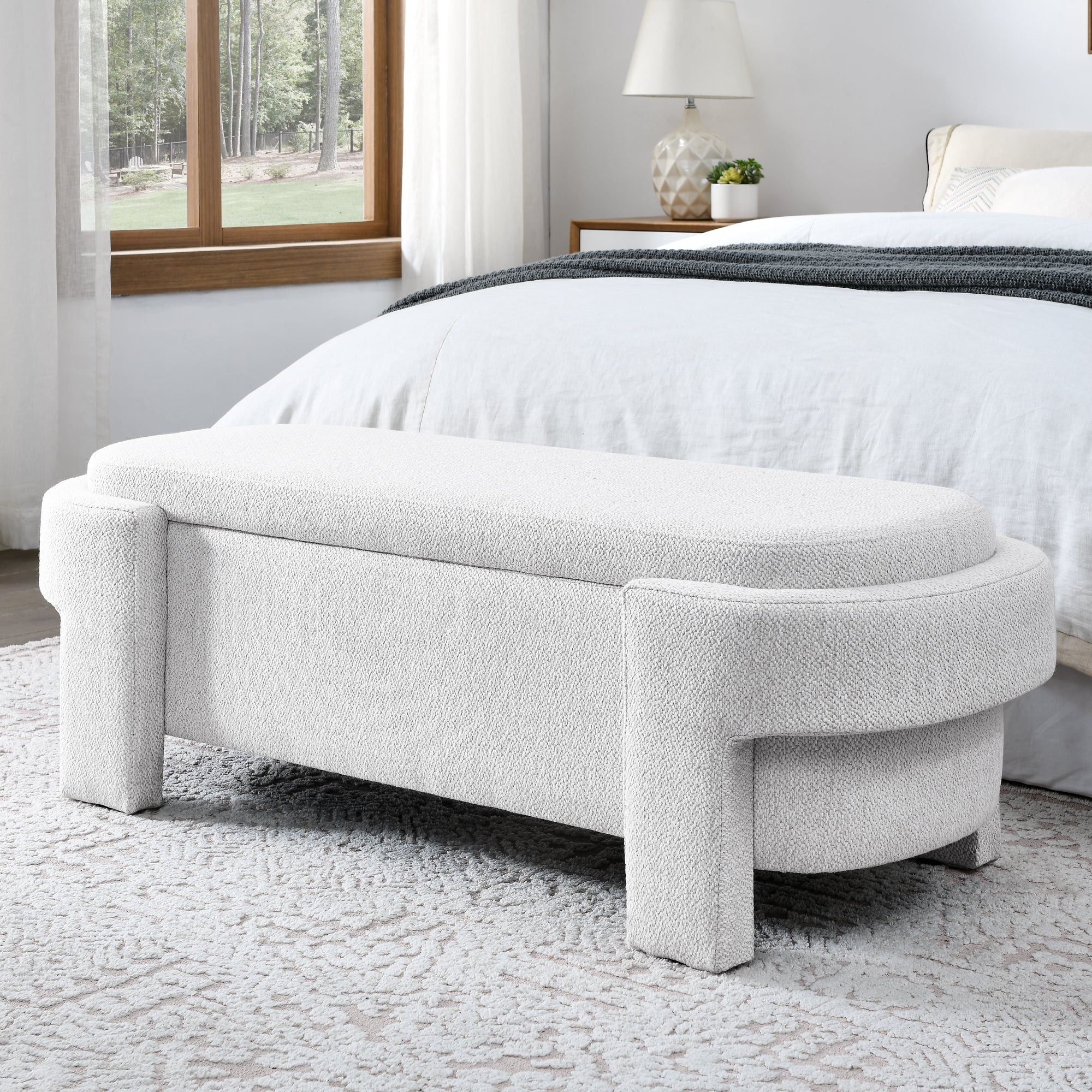 Linen Fabric Upholstered Bench with Large Storage Space for the Living Room, Entryway and Bedroom,White,( 51.5''x20.5''x17'' ) - Grand Goldman Shop