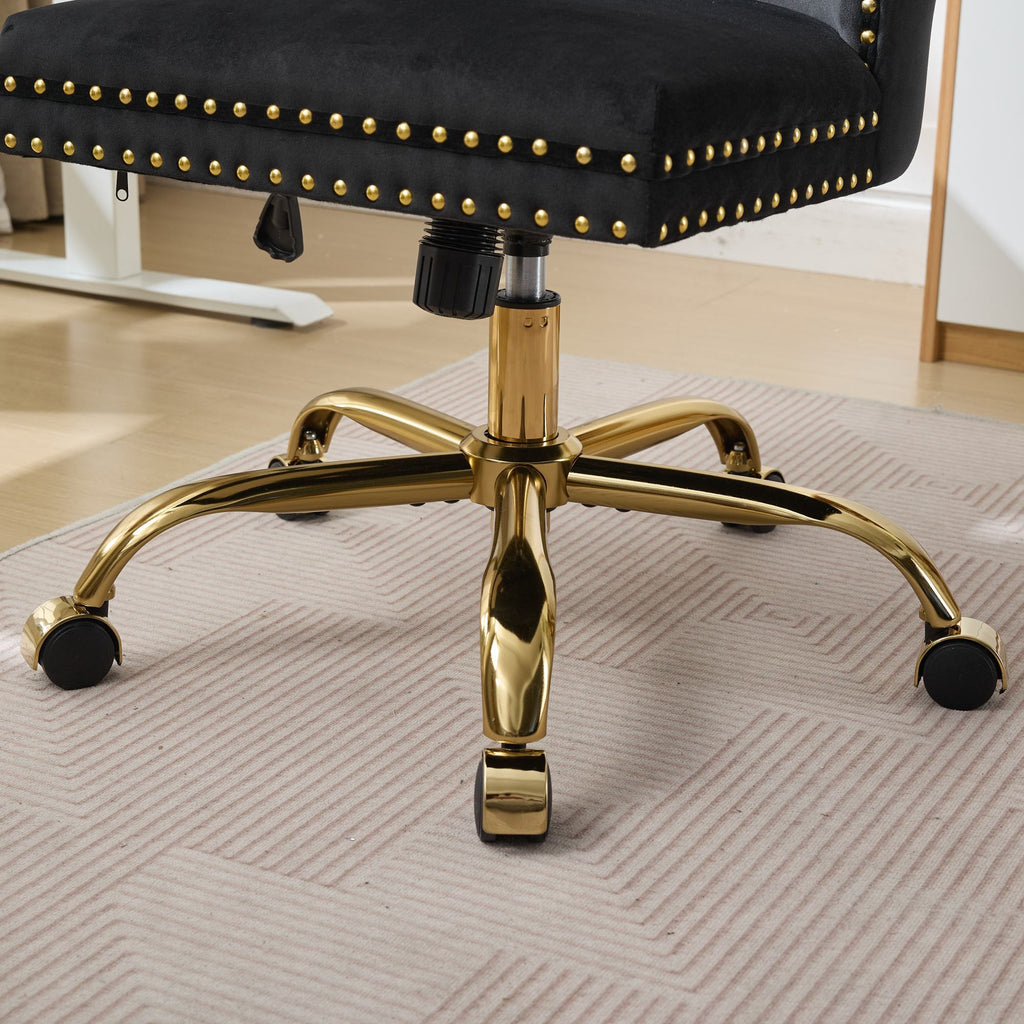 A&A Furniture Office Chair,Modern Velvet Upholstered Tufted Button Home Office Chair with Golden Metal Base,Adjustable Desk C