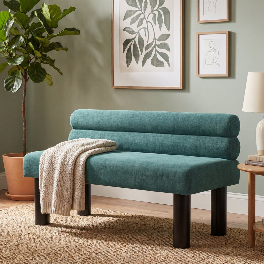 Upholstered Dining Bench, End of Bed, Entryway Bench, Ottoman for Dining Room, Bedroom, Living Room, Rubber Wood Leg 300 LBS Support, Green - Grand Goldman Shop