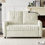Modern 53.9' Loveseat Pull-out Sofa Bed with Adjustable Backrest, Cup Holders, Charging Ports & Side Storage in Beige Chenille - Grand Goldman Shop