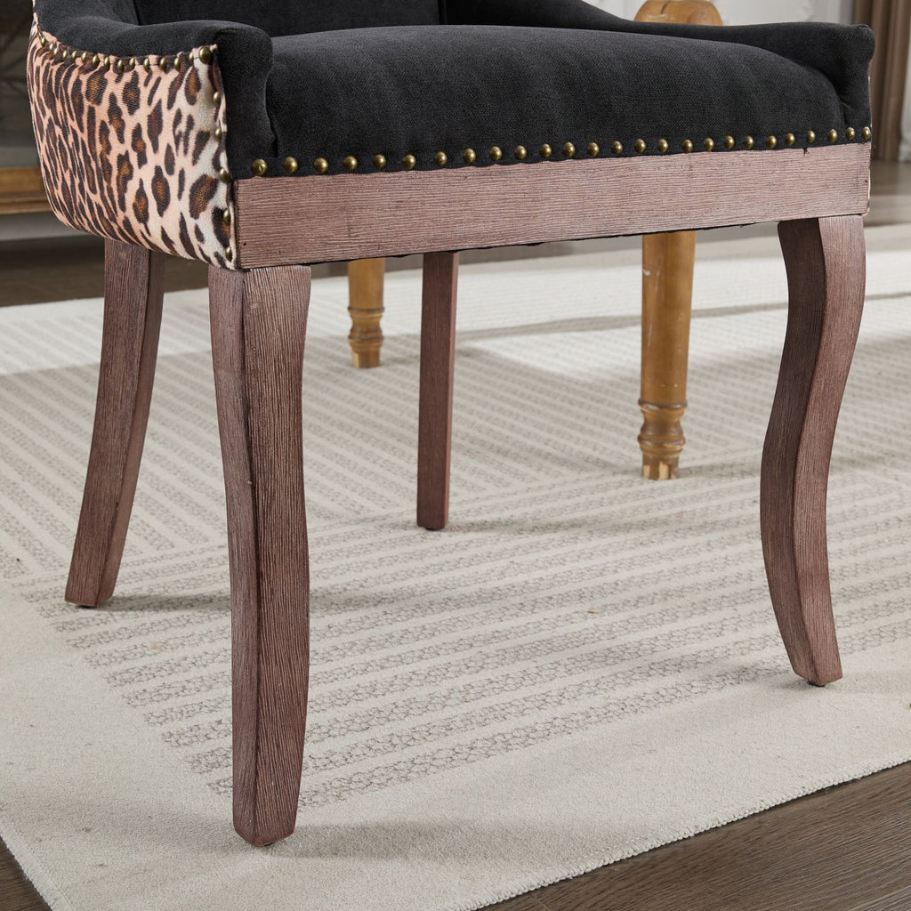 A&A Furniture,Ultra Side Dining Chair, Thickened fabric chairs with neutrally toned solid wood legs, Bronze nail head, Set of 2,Leopard Print - Grand Goldman Shop