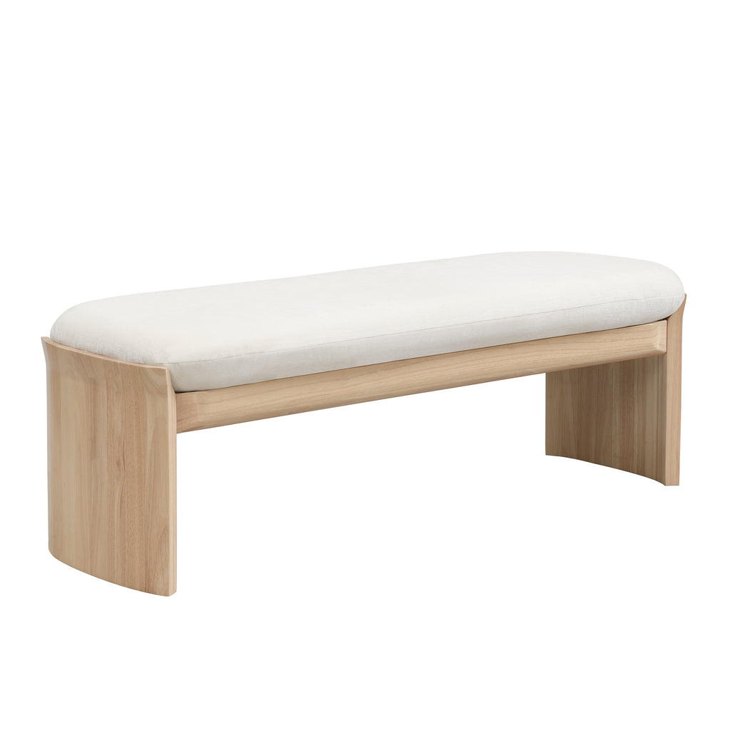 51.5 Inch Beige Rubber Wood Footstool for Bedroom and Living Room – Natural Finish with Soft Fabric Cushion - Grand Goldman Shop