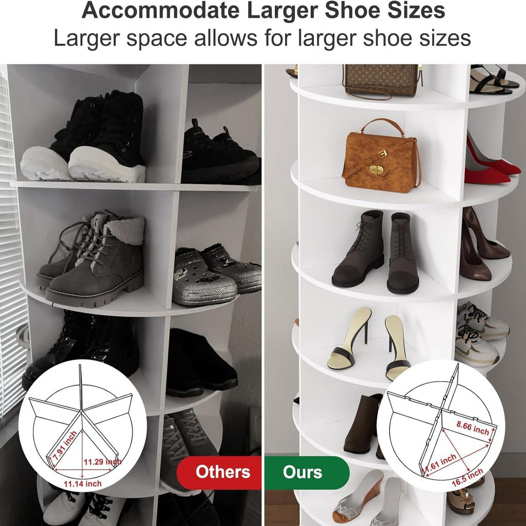 8-Tier Rotating Shoe Rack Tower, 360-degree Spinning Shoe Organizer and Storage Carousel for Closet or Entryway, White - Grand Goldman Shop