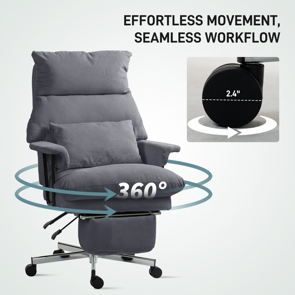 Overstuffed Office Chair with Lumbar Support , Gray | Premium Home Decor - Grand Goldman